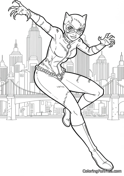 Catwoman in front of city skyline