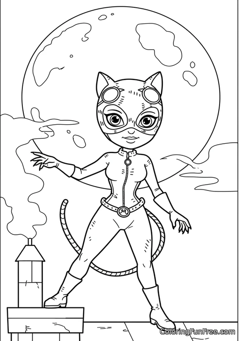 Catwoman on rooftop with moon