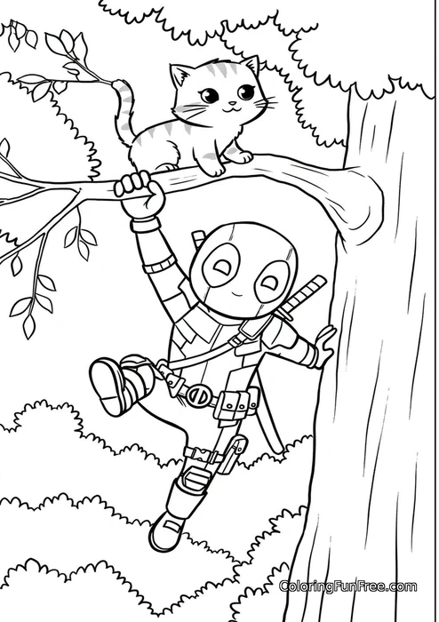 Deadpool climbing tree-img