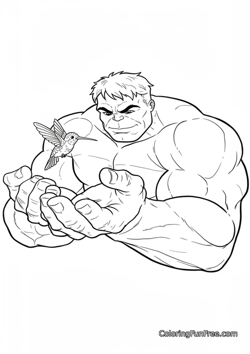 Hulk gently holding hummingbird