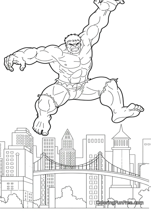 Hulk jumping over city