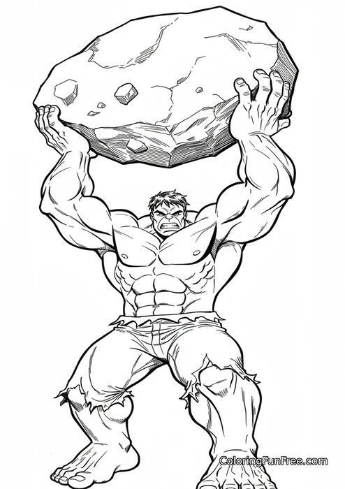 Hulk lifting boulder