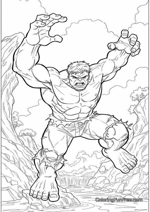 Hulk pouncing by river