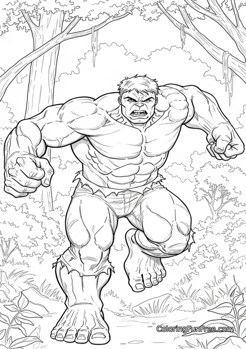 Hulk running through forest
