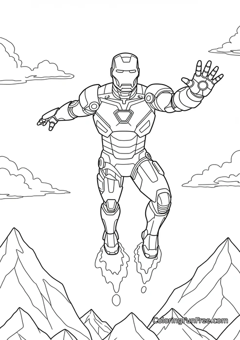 Iron man flying over mountains