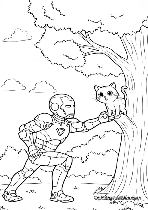 Iron man rescuing cat from tree
