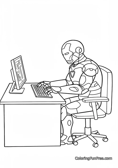 Iron man working on computer