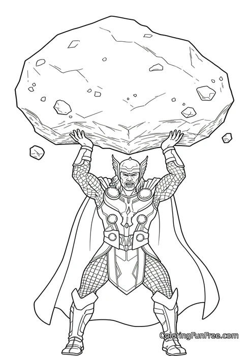 Thor lifting a boulder