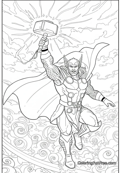 Thor summoning lightning in clouds
