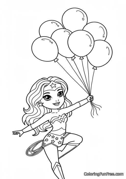 Wonder woman flying with balloons