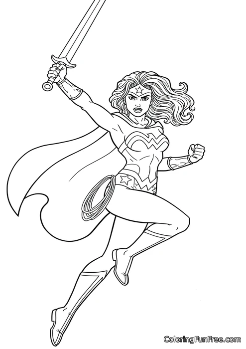 Wonder woman flying with lasso