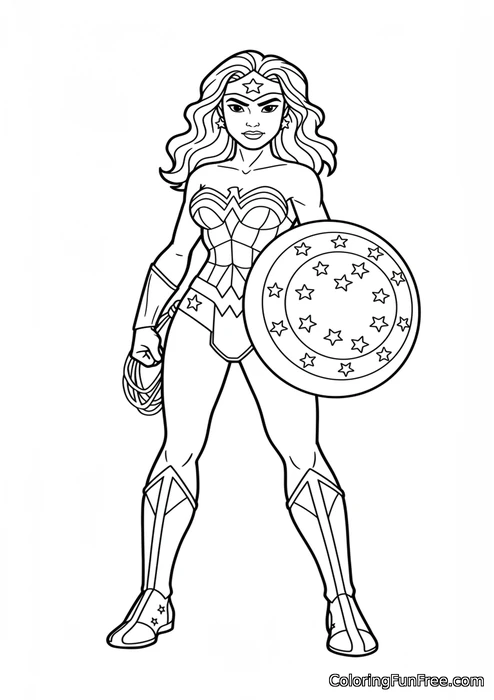 Wonder woman with shield action pose