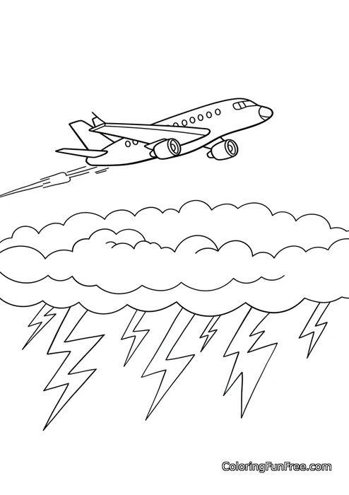 Airplane flying above storm