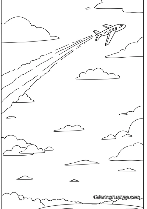 Airplane with contrail in sky