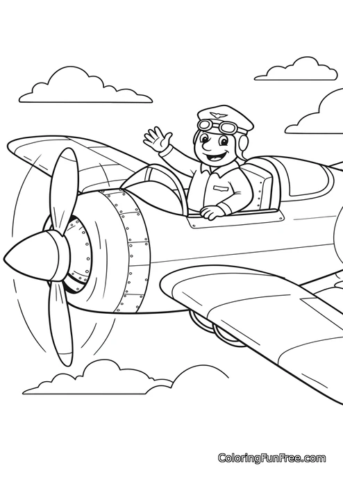 Pilot waving from propeller plane