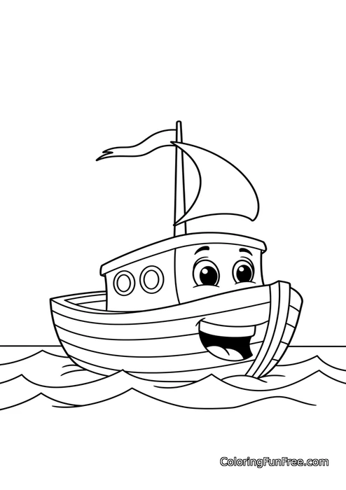 Cute cartoon boat with face