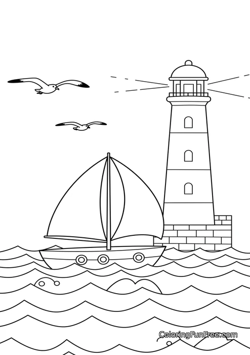 Sailboat and lighthouse