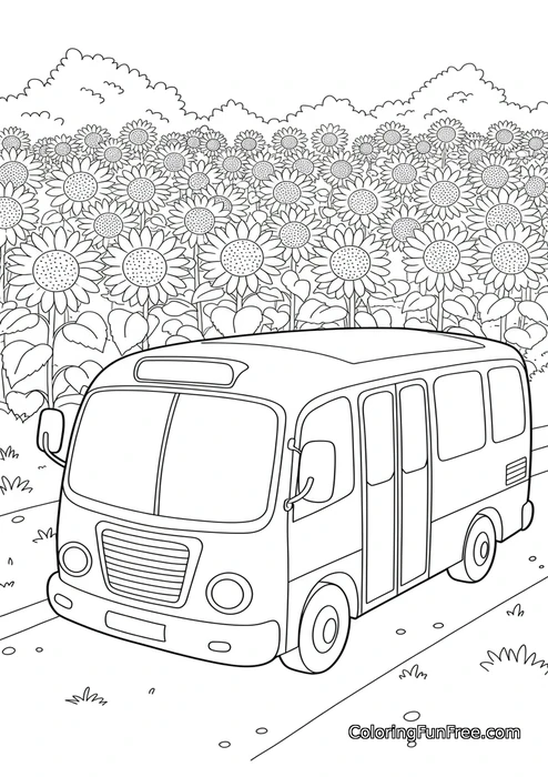 Bus by a sunflower