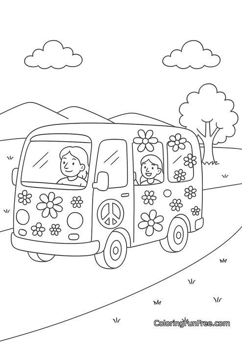 Hippie van with flowers