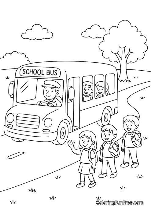 School bus and children