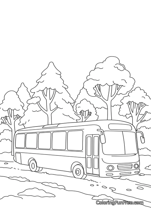 Tour bus in a forest