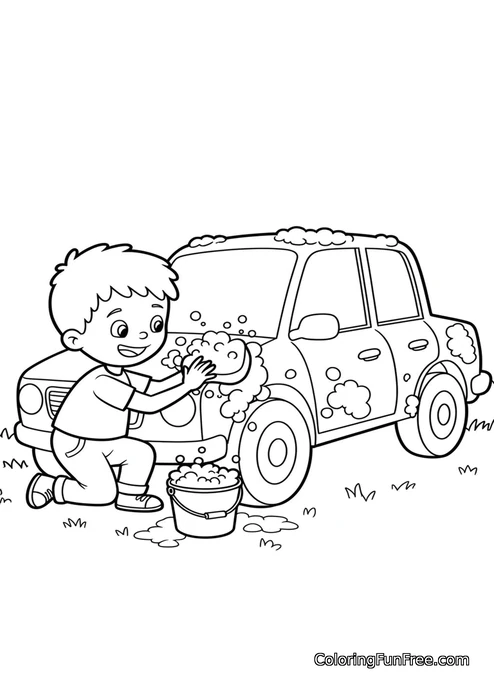 Boy washing a car