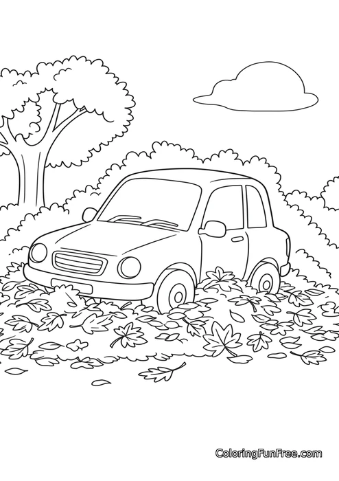 Car in autumn leaves