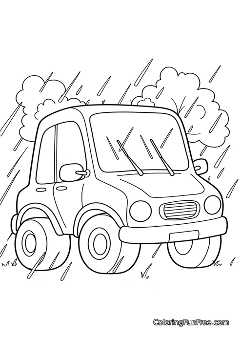 Cartoon car in the rain