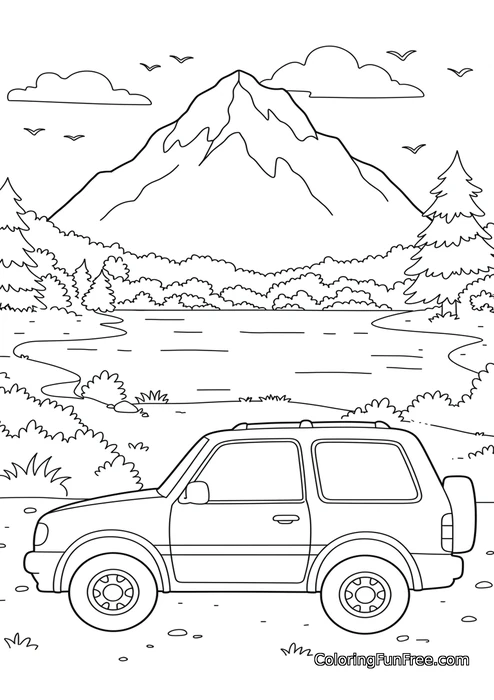 SUV in a mountain landscape