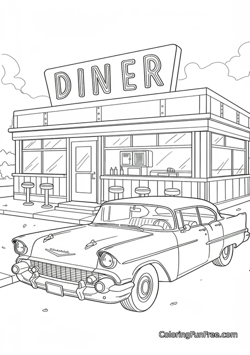 Vintage car at a diner