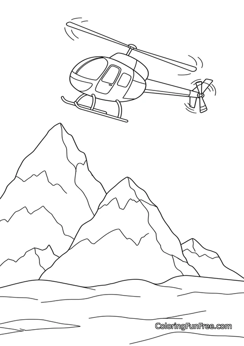 Helicopter flying over mountains