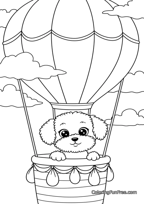 Cute dog in hot air balloon