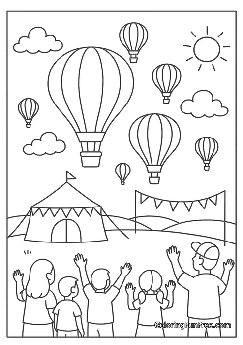 Family watching hot air balloon festival