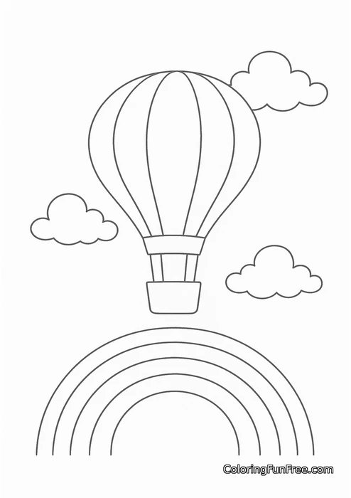 Hot air balloon and rainbow
