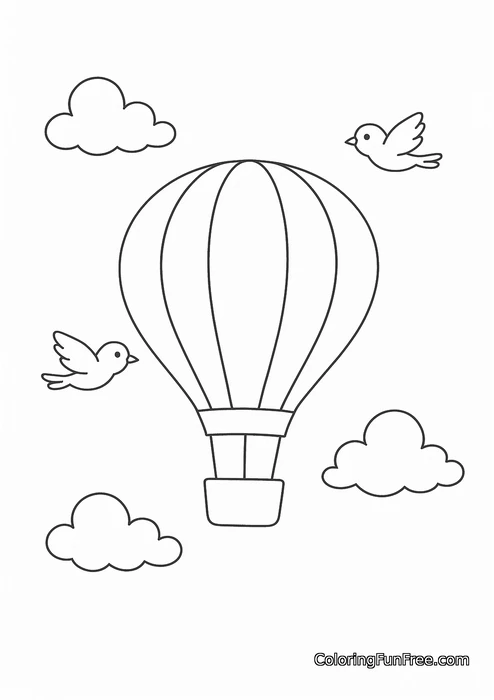 Hot air balloon with birds