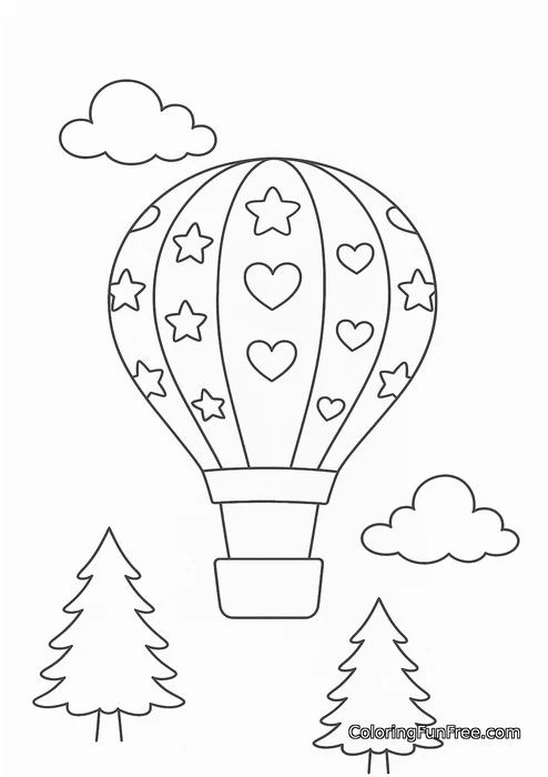 Hot air balloon with hearts and stars