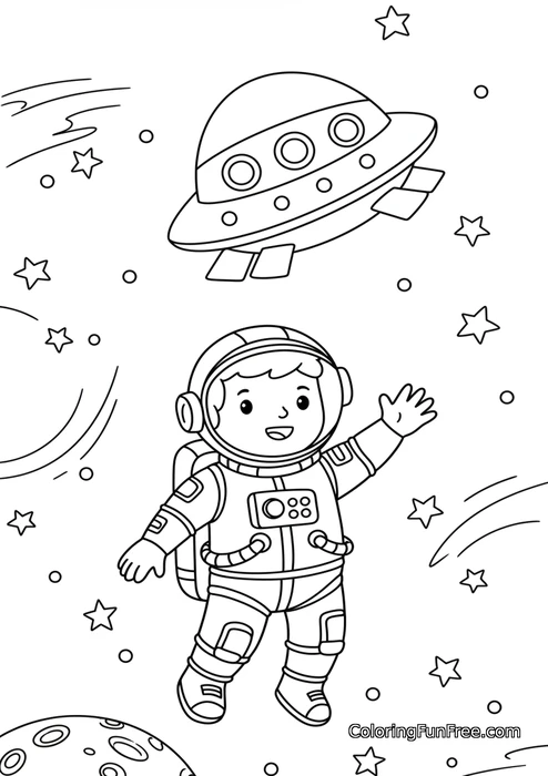 Astronaut and UFO in space