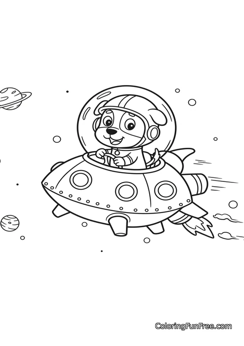 Dog astronaut in UFO