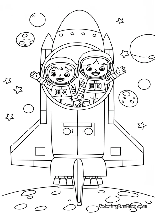 Kid astronauts in space shuttle