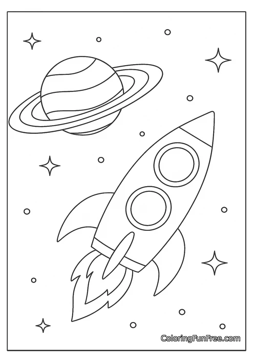 Rocket ship and Saturn