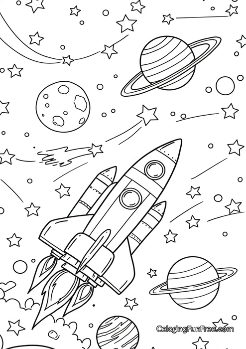 Space shuttle among planets