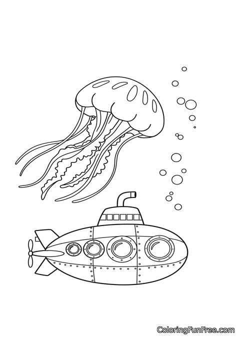 Submarine and jellyfish