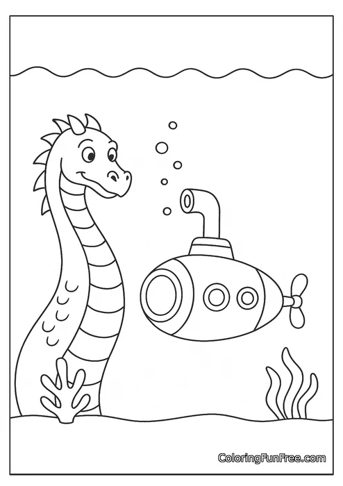Submarine and sea serpent