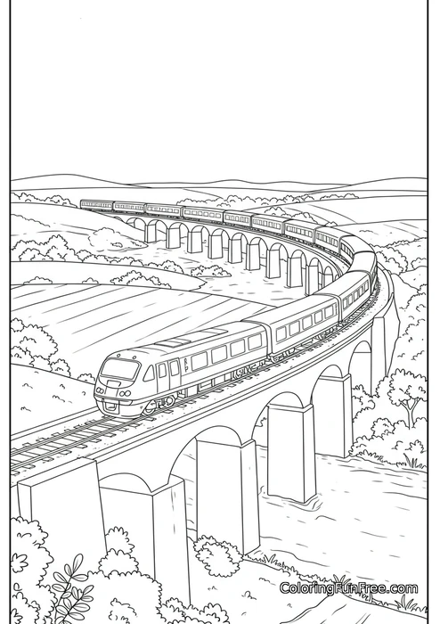 Modern train on viaduct