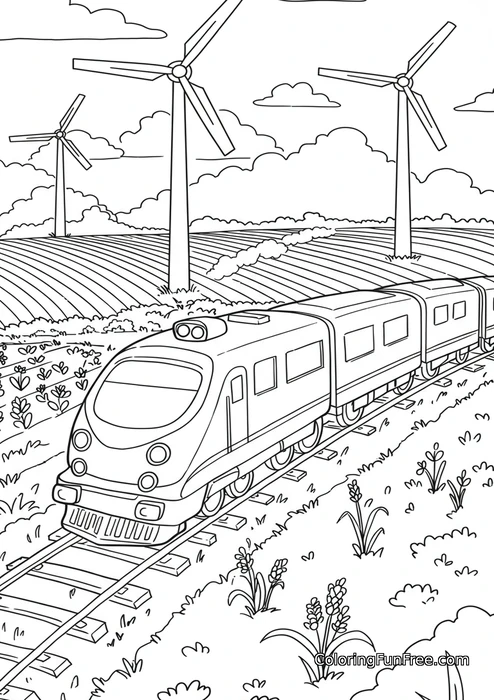Modern train with wind turbines