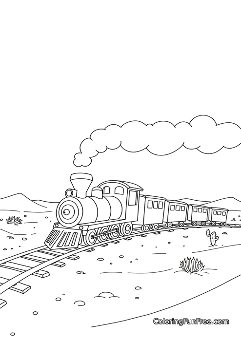 Steam train in desert