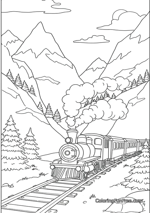 Steam train in mountains