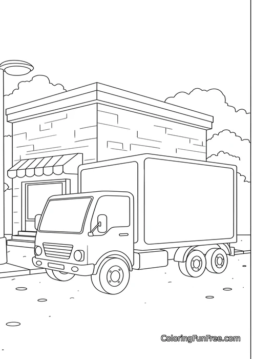 Box truck in front of store