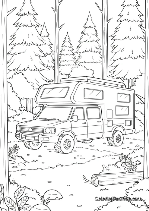 Camper truck in forest