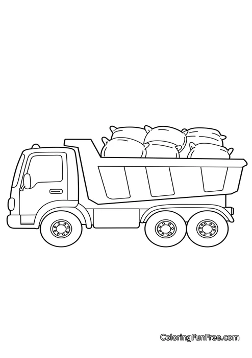 Dump truck with sacks